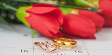 Wedding note on a calendar sets a reminder for the wedding day